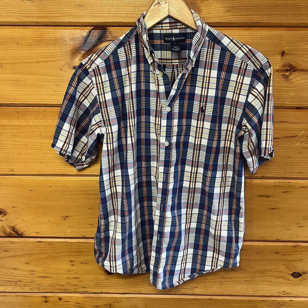 Polo Ralph Lauren Button Up Shirt Youth Boys Large 14-16 Plaid Pony Short Sleeve